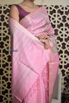 Shubh Lakshmi 2.0 ~ Handloom High Quality Pure Soft Silk Saree in Blush Pink and Grey (Silk Mark Certified) - verymuchindian.com