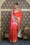 Shubh Lakshmi 2.0 ~ Handloom High Quality Pure Soft Silk Saree in Bright Orange and Pink (Silk Mark Certified) - verymuchindian.com