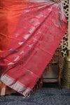 Shubh Lakshmi 2.0 ~ Handloom High Quality Pure Soft Silk Saree in Bright Orange and Pink (Silk Mark Certified) - verymuchindian.com