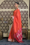 Shubh Lakshmi 2.0 ~ Handloom High Quality Pure Soft Silk Saree in Bright Orange and Pink (Silk Mark Certified) - verymuchindian.com