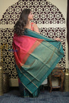 Shubh Lakshmi 2.0 ~ Handloom High Quality Pure Soft Silk Saree in Carrot Pink and Green (Silk Mark Certified) - verymuchindian.com