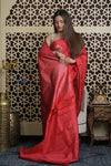 Shubh Lakshmi 2.0 ~ Handloom High Quality Pure Soft Silk Saree in Cerulean Red(Silk Mark Certified) - verymuchindian.com