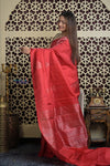 Shubh Lakshmi 2.0 ~ Handloom High Quality Pure Soft Silk Saree in Cerulean Red(Silk Mark Certified) - verymuchindian.com