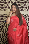 Shubh Lakshmi 2.0 ~ Handloom High Quality Pure Soft Silk Saree in Cerulean Red(Silk Mark Certified) - verymuchindian.com