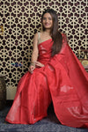 Shubh Lakshmi 2.0 ~ Handloom High Quality Pure Soft Silk Saree in Cerulean Red(Silk Mark Certified) - verymuchindian.com