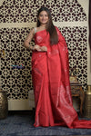 Shubh Lakshmi 2.0 ~ Handloom High Quality Pure Soft Silk Saree in Cerulean Red(Silk Mark Certified) - verymuchindian.com