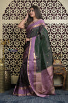 Shubh Lakshmi 2.0 ~ Handloom High Quality Pure Soft Silk Saree in Dark Green and Lilac (Silk Mark Certified) - verymuchindian.com