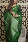 Shubh Lakshmi 2.0 ~ Handloom High Quality Pure Soft Silk Saree in Dark Green (Silk Mark Certified) - verymuchindian.com