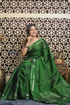 Shubh Lakshmi 2.0 ~ Handloom High Quality Pure Soft Silk Saree in Dark Green (Silk Mark Certified) - verymuchindian.com