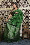 Shubh Lakshmi 2.0 ~ Handloom High Quality Pure Soft Silk Saree in Dark Green (Silk Mark Certified) - verymuchindian.com