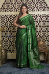 Shubh Lakshmi 2.0 ~ Handloom High Quality Pure Soft Silk Saree in Dark Green (Silk Mark Certified) - verymuchindian.com