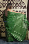 Shubh Lakshmi 2.0 ~ Handloom High Quality Pure Soft Silk Saree in Dark Green (Silk Mark Certified) - verymuchindian.com
