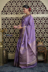 Shubh Lakshmi 2.0 ~ Handloom High Quality Pure Soft Silk Saree in Dark Lilac (Silk Mark Certified) - verymuchindian.com