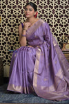Shubh Lakshmi 2.0 ~ Handloom High Quality Pure Soft Silk Saree in Dark Lilac (Silk Mark Certified) - verymuchindian.com