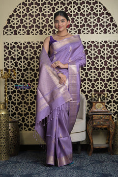 Shubh Lakshmi 2.0 ~ Handloom High Quality Pure Soft Silk Saree in Dark Lilac (Silk Mark Certified) - verymuchindian.com