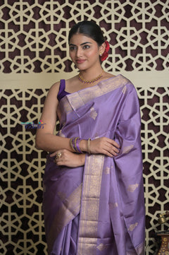 Shubh Lakshmi 2.0 ~ Handloom High Quality Pure Soft Silk Saree in Dark Lilac (Silk Mark Certified) - verymuchindian.com