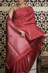 Shubh Lakshmi 2.0 ~ Handloom High Quality Pure Soft Silk Saree in Dark Maroon and Gold (Silk Mark Certified) - verymuchindian.com