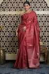 Shubh Lakshmi 2.0 ~ Handloom High Quality Pure Soft Silk Saree in Dark Maroon and Gold (Silk Mark Certified) - verymuchindian.com