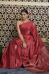 Shubh Lakshmi 2.0 ~ Handloom High Quality Pure Soft Silk Saree in Dark Maroon and Gold (Silk Mark Certified) - verymuchindian.com