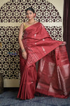 Shubh Lakshmi 2.0 ~ Handloom High Quality Pure Soft Silk Saree in Dark Maroon and Gold (Silk Mark Certified) - verymuchindian.com