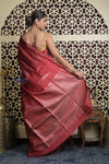 Shubh Lakshmi 2.0 ~ Handloom High Quality Pure Soft Silk Saree in Dark Maroon and Gold (Silk Mark Certified) - verymuchindian.com