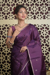 Shubh Lakshmi 2.0 ~ Handloom High Quality Pure Soft Silk Saree in Dark Purple and Gold (Silk Mark Certified) - verymuchindian.com