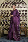 Shubh Lakshmi 2.0 ~ Handloom High Quality Pure Soft Silk Saree in Dark Purple and Gold (Silk Mark Certified) - verymuchindian.com