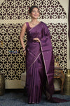 Shubh Lakshmi 2.0 ~ Handloom High Quality Pure Soft Silk Saree in Dark Purple and Gold (Silk Mark Certified) - verymuchindian.com
