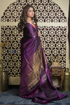 Shubh Lakshmi 2.0 ~ Handloom High Quality Pure Soft Silk Saree in Dark Purple (Silk Mark Certified) - verymuchindian.com