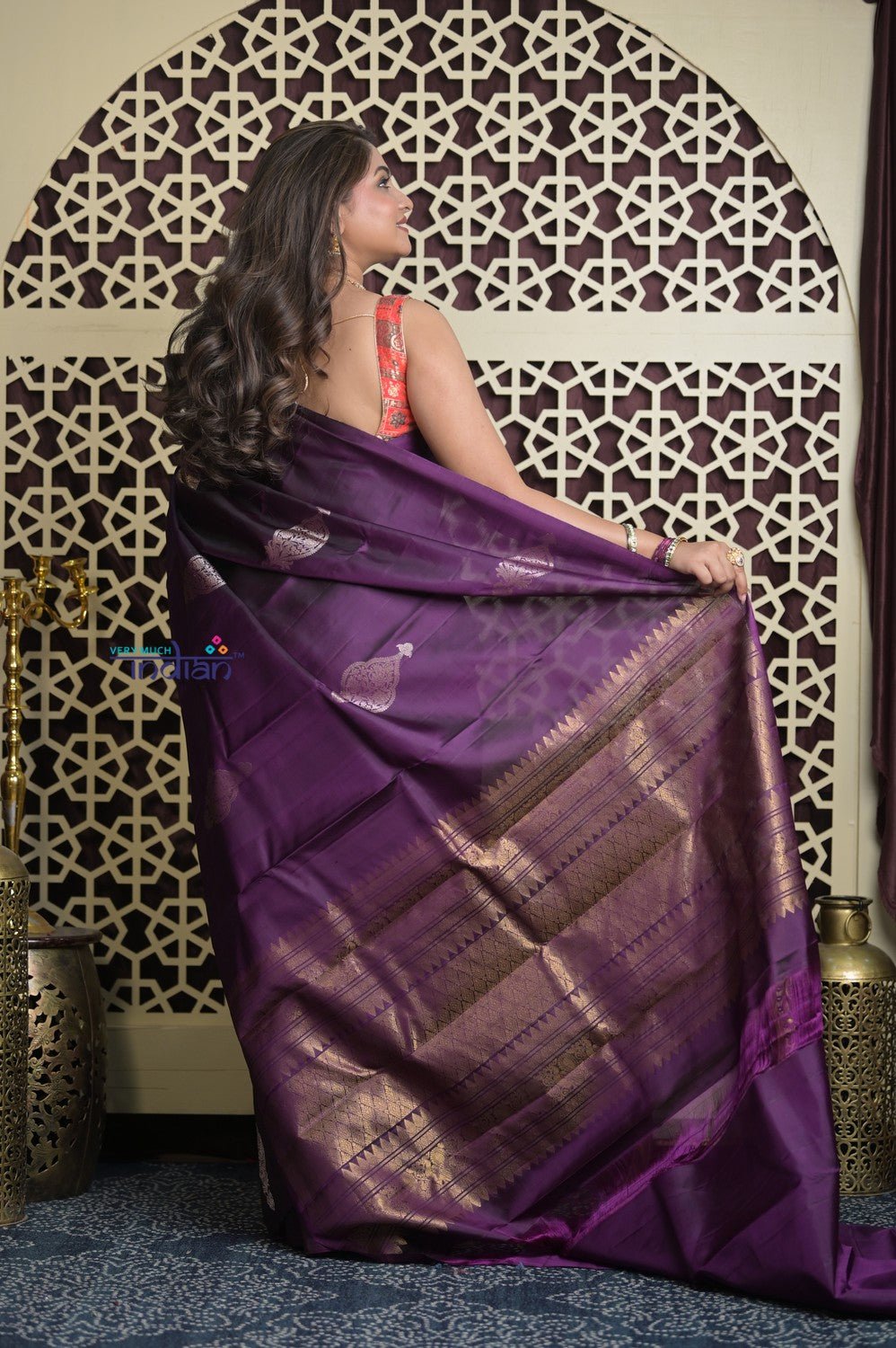 Shubh Lakshmi 2.0 ~ Handloom High Quality Pure Soft Silk Saree in Dark Purple (Silk Mark Certified) - verymuchindian.com