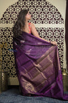 Shubh Lakshmi 2.0 ~ Handloom High Quality Pure Soft Silk Saree in Dark Purple (Silk Mark Certified) - verymuchindian.com