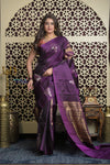 Shubh Lakshmi 2.0 ~ Handloom High Quality Pure Soft Silk Saree in Dark Purple (Silk Mark Certified) - verymuchindian.com