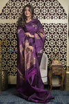 Shubh Lakshmi 2.0 ~ Handloom High Quality Pure Soft Silk Saree in Dark Purple (Silk Mark Certified) - verymuchindian.com
