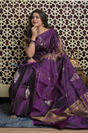 Shubh Lakshmi 2.0 ~ Handloom High Quality Pure Soft Silk Saree in Dark Purple (Silk Mark Certified) - verymuchindian.com