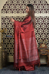 Shubh Lakshmi 2.0 ~ Handloom High Quality Pure Soft Silk Saree in Dark Red (Silk Mark Certified) - verymuchindian.com