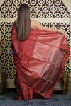 Shubh Lakshmi 2.0 ~ Handloom High Quality Pure Soft Silk Saree in Dark Red (Silk Mark Certified) - verymuchindian.com