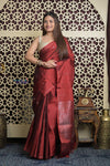 Shubh Lakshmi 2.0 ~ Handloom High Quality Pure Soft Silk Saree in Dark Red (Silk Mark Certified) - verymuchindian.com