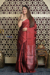 Shubh Lakshmi 2.0 ~ Handloom High Quality Pure Soft Silk Saree in Dark Red (Silk Mark Certified) - verymuchindian.com
