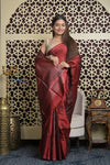 Shubh Lakshmi 2.0 ~ Handloom High Quality Pure Soft Silk Saree in Dark Red (Silk Mark Certified) - verymuchindian.com