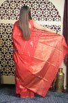 Shubh Lakshmi 2.0 ~ Handloom High Quality Pure Soft Silk Saree in Daylight Red (Silk Mark Certified) - verymuchindian.com