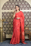 Shubh Lakshmi 2.0 ~ Handloom High Quality Pure Soft Silk Saree in Daylight Red (Silk Mark Certified) - verymuchindian.com