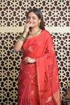 Shubh Lakshmi 2.0 ~ Handloom High Quality Pure Soft Silk Saree in Daylight Red (Silk Mark Certified) - verymuchindian.com