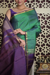 Shubh Lakshmi 2.0 ~ Handloom High Quality Pure Soft Silk Saree in Dual Tone Green and Blue (Silk Mark Certified) - verymuchindian.com
