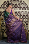 Shubh Lakshmi 2.0 ~ Handloom High Quality Pure Soft Silk Saree in Dual Tone Green and Blue (Silk Mark Certified) - verymuchindian.com