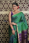 Shubh Lakshmi 2.0 ~ Handloom High Quality Pure Soft Silk Saree in Dual Tone Green and Blue (Silk Mark Certified) - verymuchindian.com