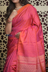 Shubh Lakshmi 2.0 ~ Handloom High Quality Pure Soft Silk Saree in Dual Tone Orange and Pink (Silk Mark Certified) - verymuchindian.com