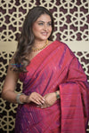 Shubh Lakshmi 2.0 ~ Handloom High Quality Pure Soft Silk Saree in Dual Tone Pink and Blue (Silk Mark Certified) - verymuchindian.com