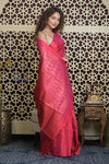 Shubh Lakshmi 2.0 ~ Handloom High Quality Pure Soft Silk Saree in Dual Tone Red Pink (Silk Mark Certified) - verymuchindian.com