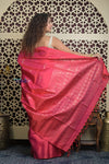 Shubh Lakshmi 2.0 ~ Handloom High Quality Pure Soft Silk Saree in Dual Tone Red Pink (Silk Mark Certified) - verymuchindian.com