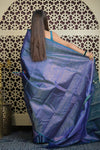 Shubh Lakshmi 2.0 ~ Handloom High Quality Pure Soft Silk Saree in Ink Blue (Silk Mark Certified) - verymuchindian.com